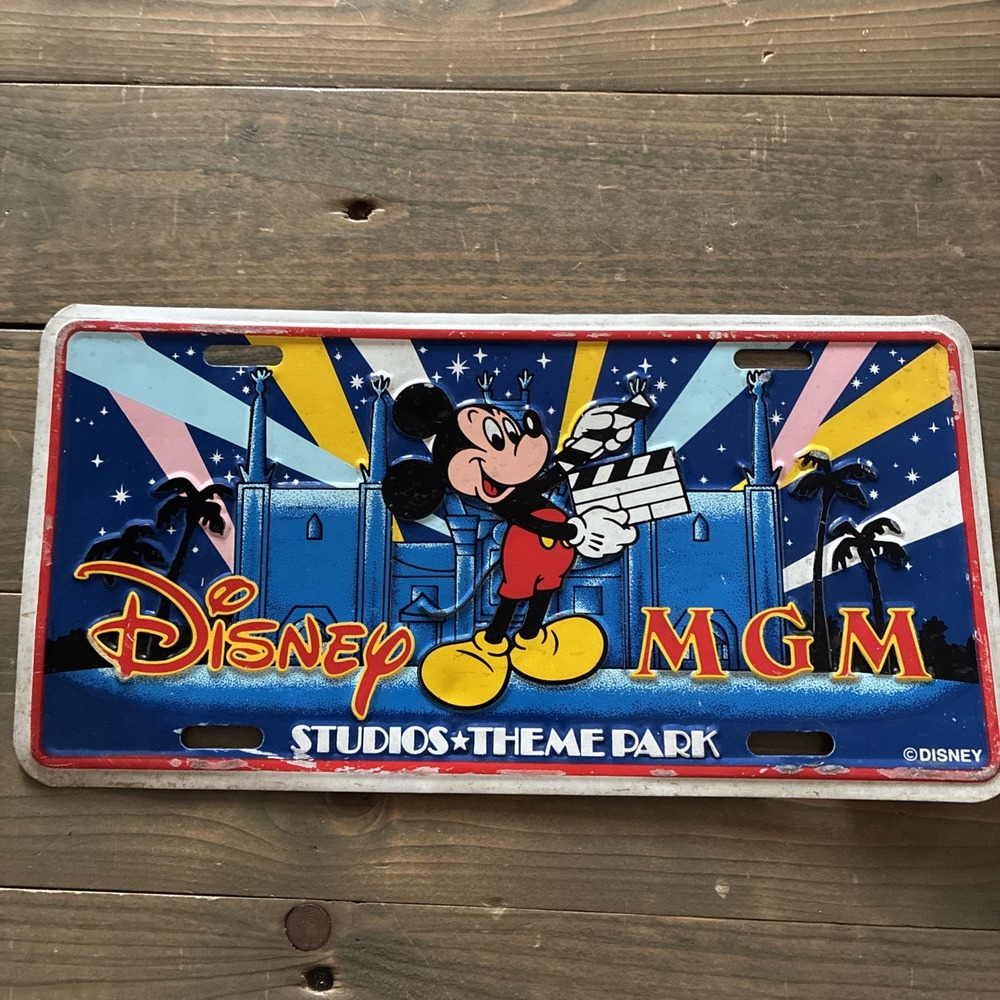 Vintage DISNEY MGM Studios Theme Park Mickey Front License Plate Embossed Metal